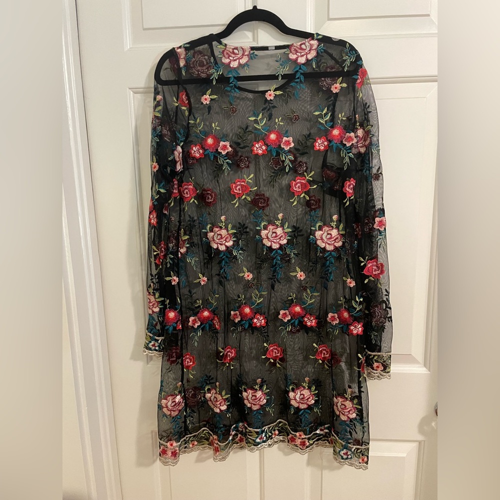 Long Sleeve Floral Embroidered Dress- Sz L. 2/$30